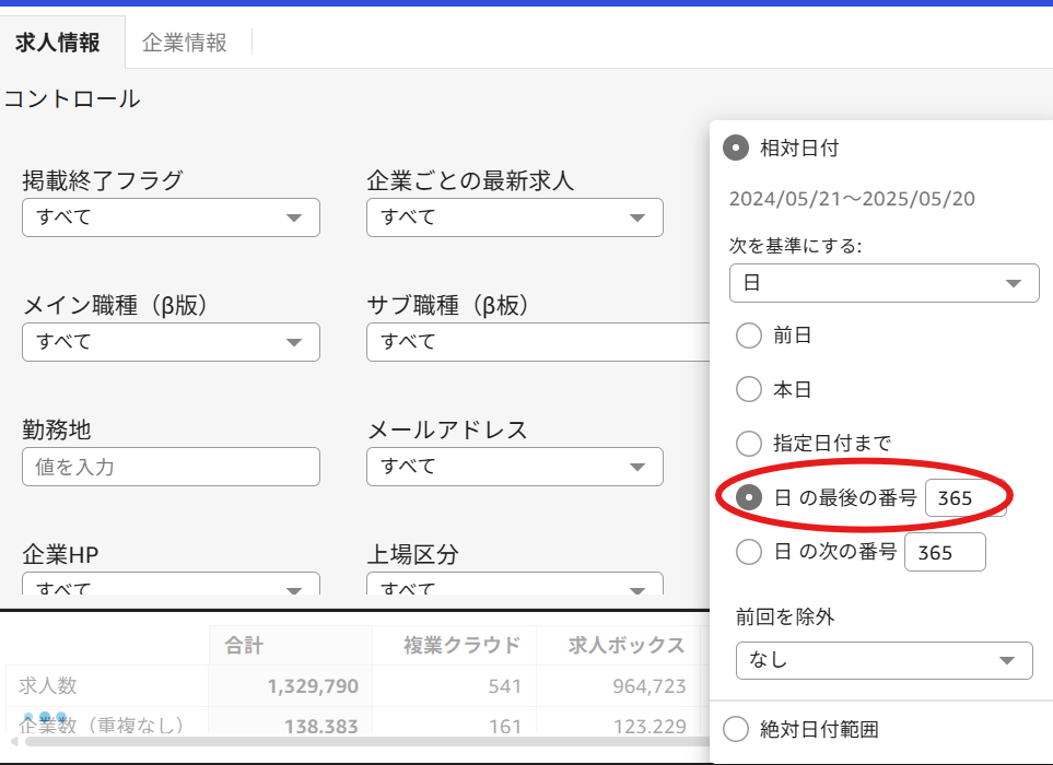 過去365日間の例